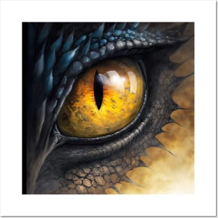 Fantasy Black Dragon Eye "The Golden Eye" Posters and Art